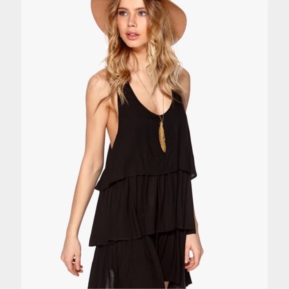 One Teaspoon Plant T-Back Ruffle Tiered Mini Dress Black XS Minimal Whimsigoth - Picture 3 of 15